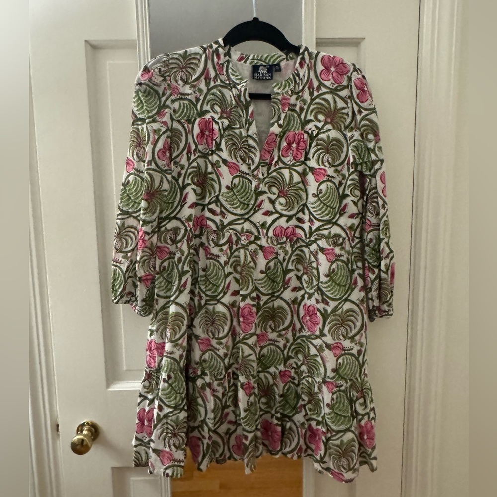 Madison Mathew’s Floral Patterned Dress with Pink and Green Design